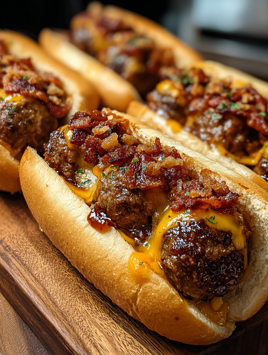 Bourbon BBQ Bacon Cheeseburger Meatball Subs