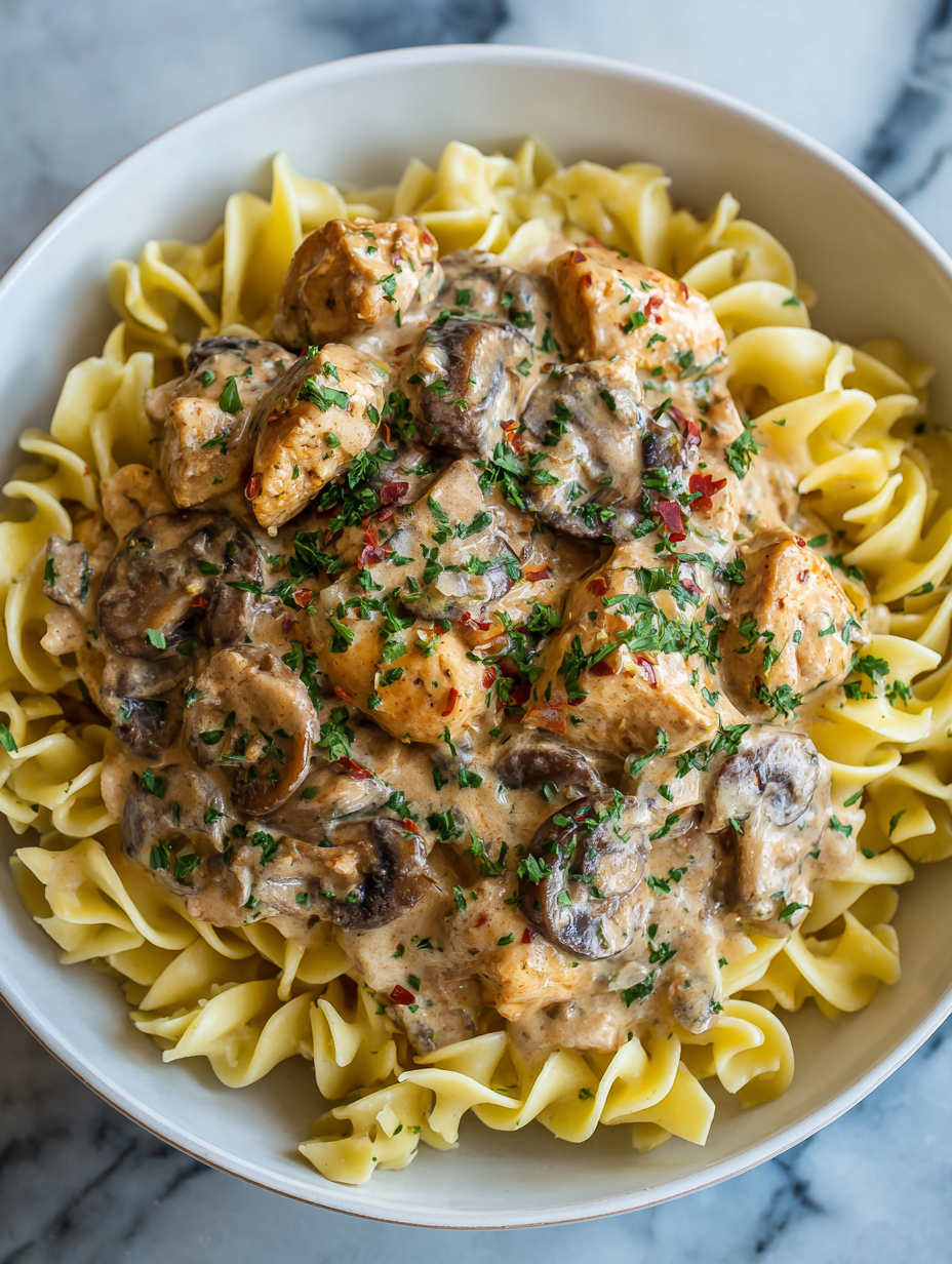 Chicken and Mushroom Stroganoff Recipe (Slow Cooker)