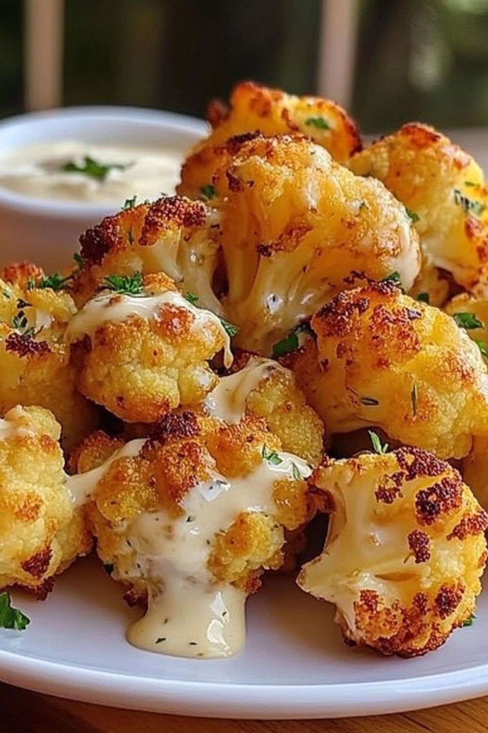 Crispy Baked Cauliflower Bites with Garlic Sauce